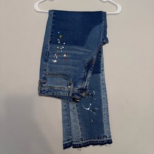 Fashionova fleer foot denim jeans with design paint in multicolor